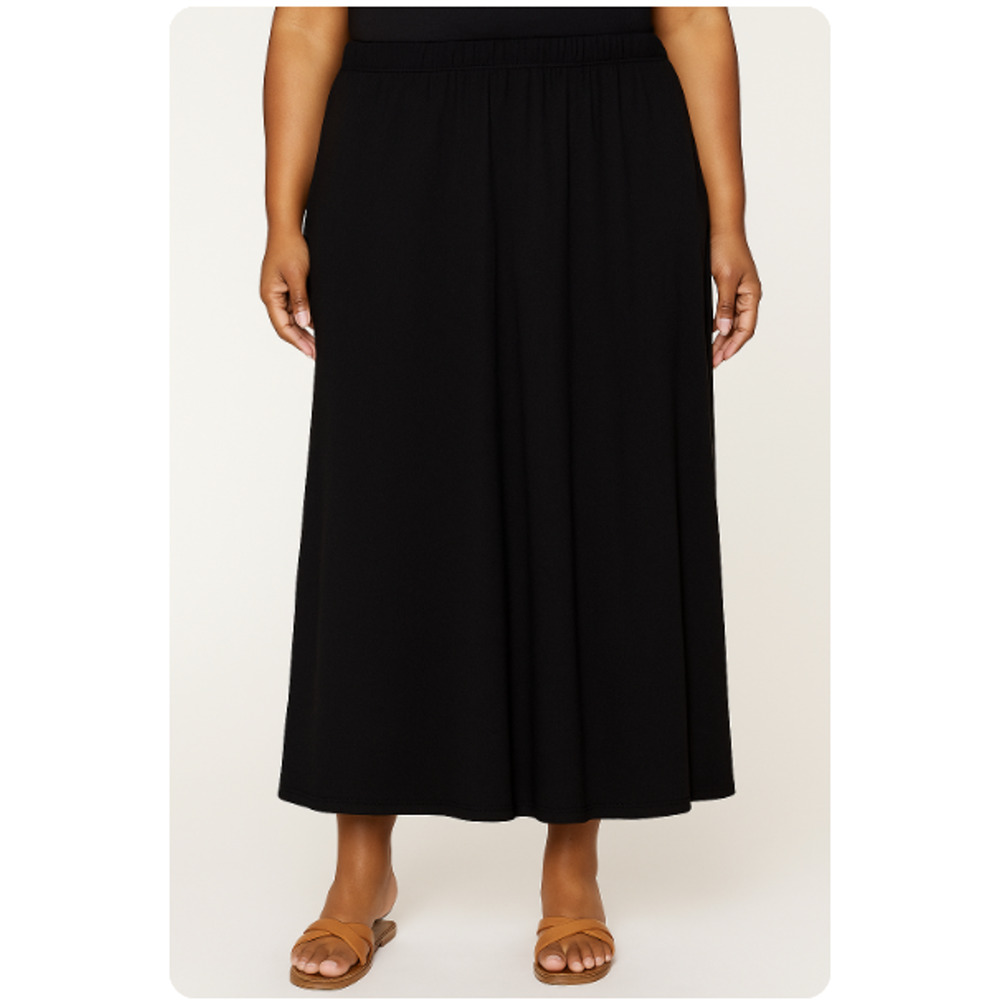 Coin1804 Maxi Skirt Womens 1X Black Pull On Stretch Rayon Spandex Plus Casual